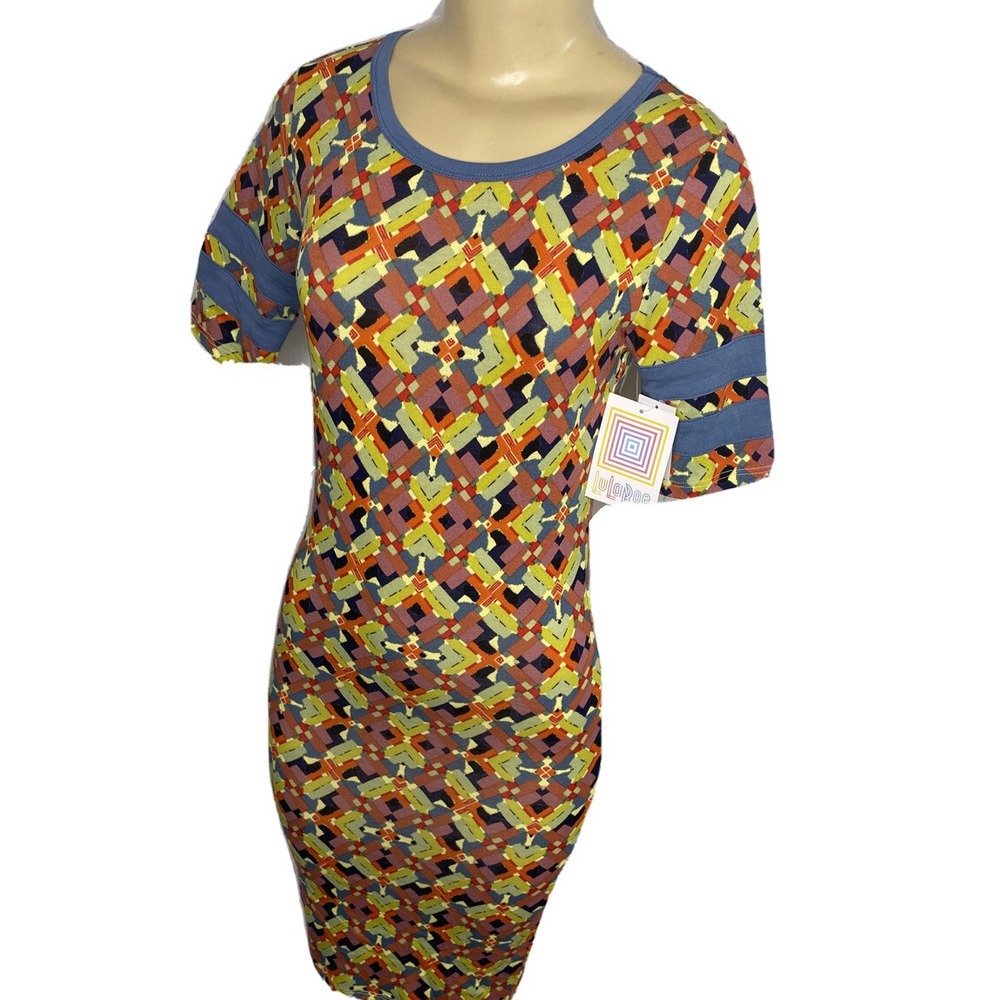 LuLaRoe Julia Midi Dress Womens XS Multicolor Geometric Print‎ Fitted Sheath NWT